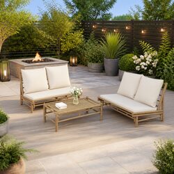 Premium 3 Piece Bamboo Lounge Set with Cream Cushions