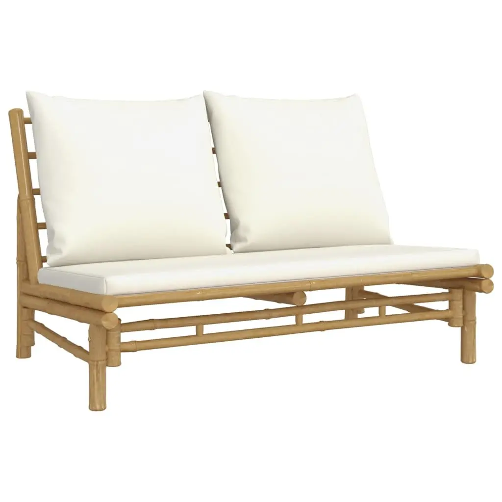 Bamboo Lounge Set 3 Piece Outdoor Furniture Brown with Cream Cushions for Garden or Patio