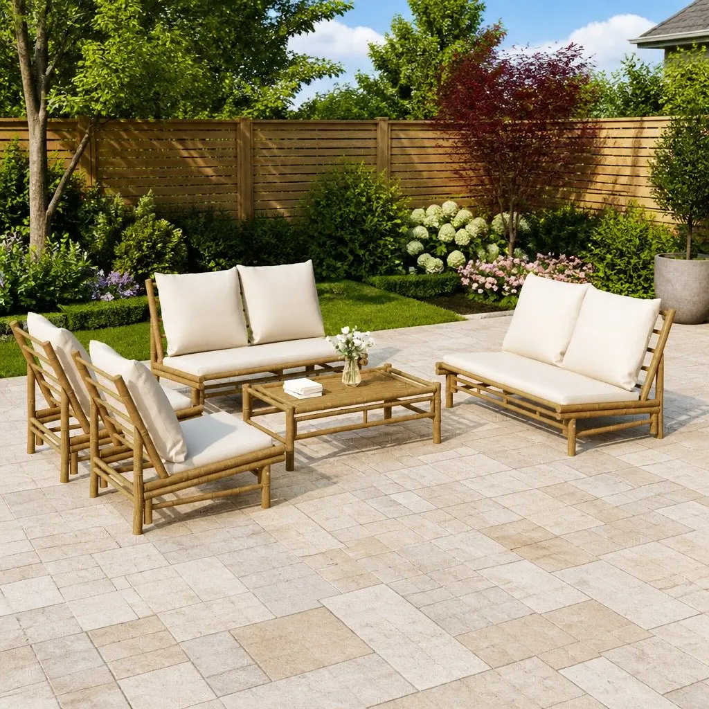 Bamboo Modular 5-Piece Garden Lounge Set with Cushions