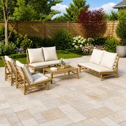 5-Piece Bamboo Outdoor Lounge Set with Cushions - Brown