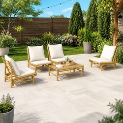 Durable 5 Piece Bamboo Garden Lounge Set with Cream Cushions