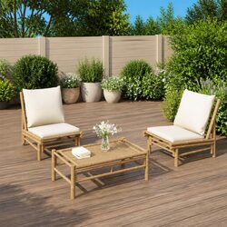 Durable Bamboo Garden Lounge Set with Cream Cushions