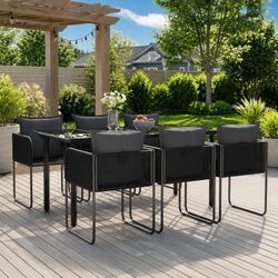 Durable 7 Piece Rattan Garden Dining Set with Glass Table