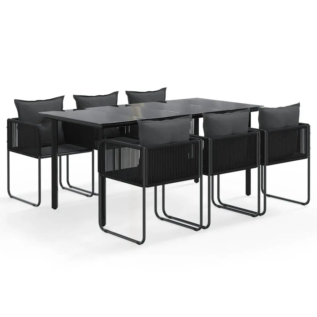 7 Piece Garden Dining Set PE Rattan Tempered Glass Table Black Outdoor Furniture