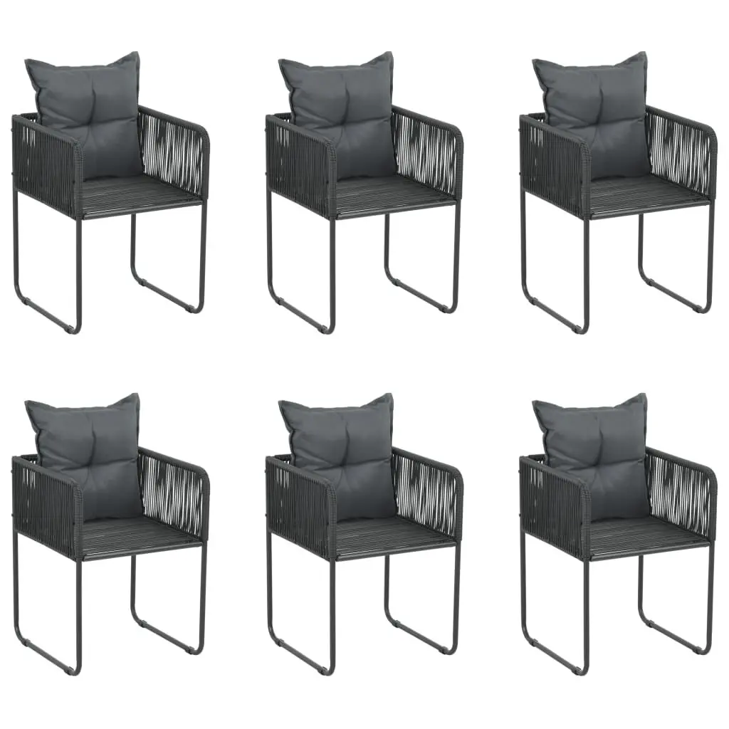 7 Piece Garden Dining Set PE Rattan Tempered Glass Table Black Outdoor Furniture