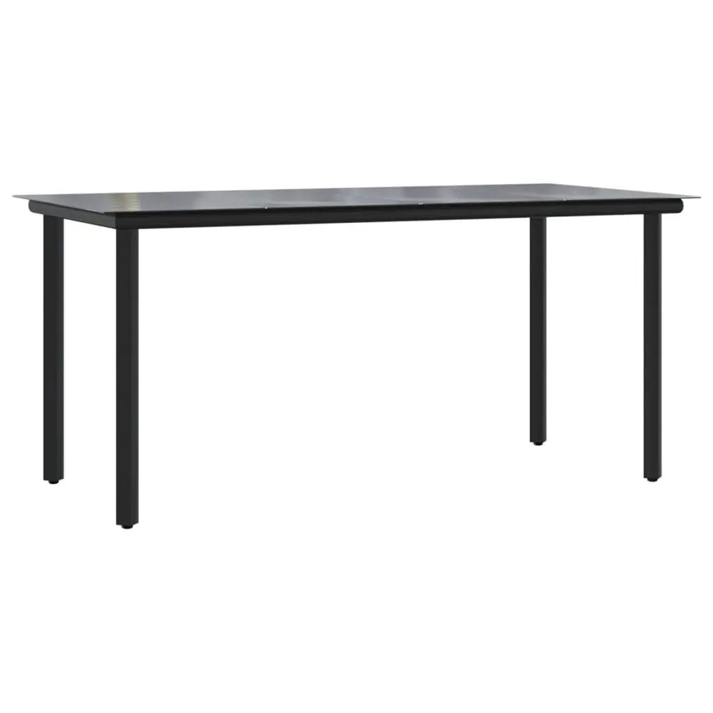 7 Piece Garden Dining Set PE Rattan Tempered Glass Table Black Outdoor Furniture