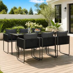 Durable 7-Piece Black PE Rattan Dining Set for Outdoors