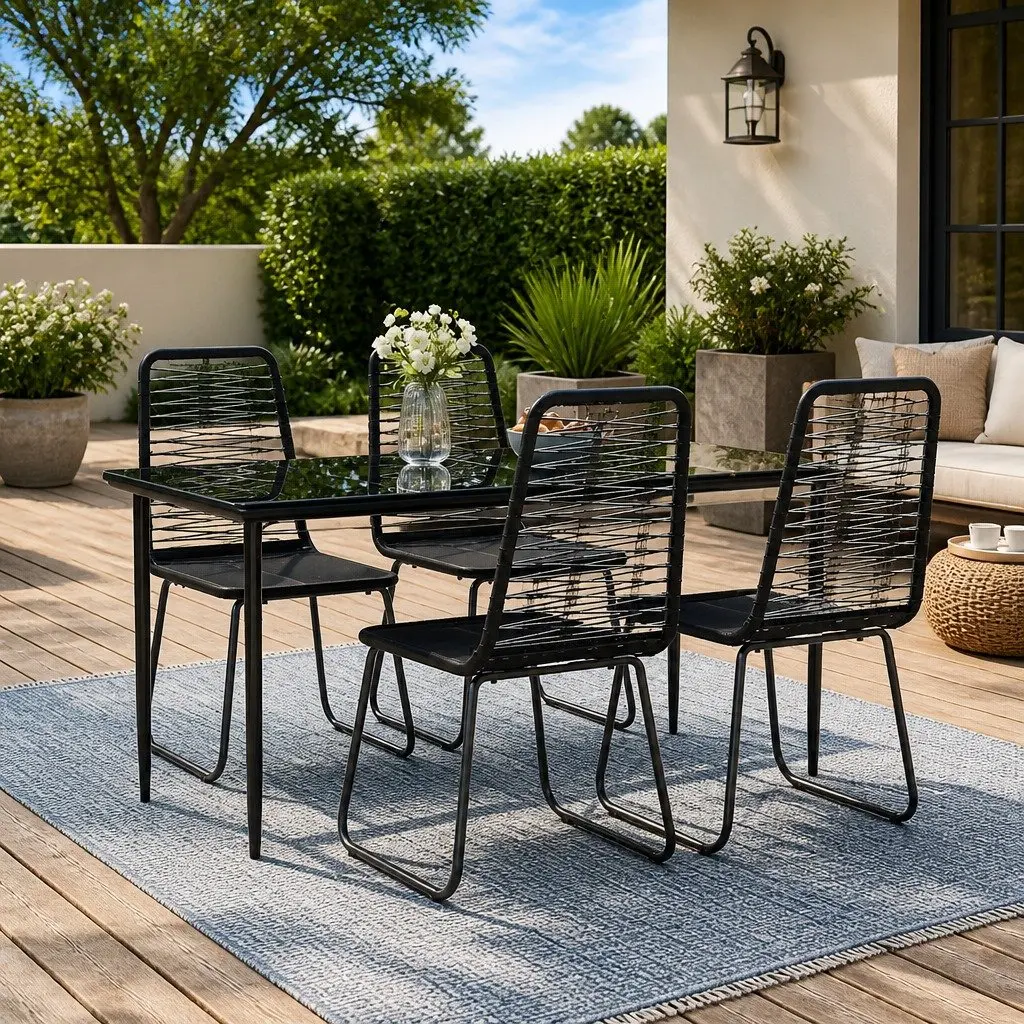 5-Piece Garden Dining Set with Durable Black Rattan