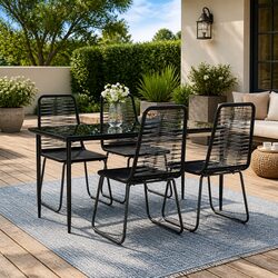 5-Piece Garden Dining Set with Durable Black Rattan