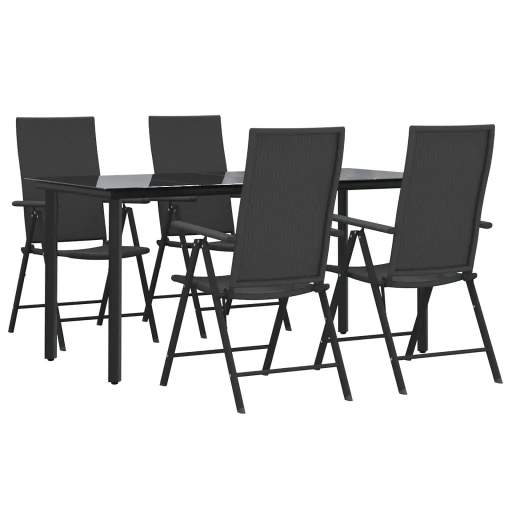 5-Piece Black Rattan Outdoor Dining Set