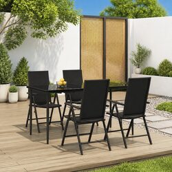 Sturdy Black Rattan 5 Piece Garden Dining Set