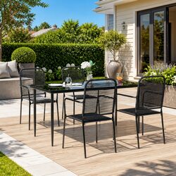 Sturdy 5 Piece Black Outdoor Dining Set with Cotton Rope