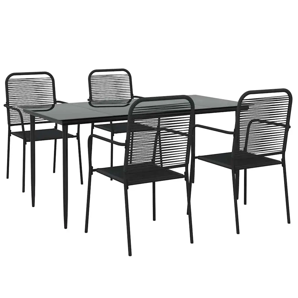 Garden Dining Set Cotton Rope Steel Black Outdoor Patio Furniture