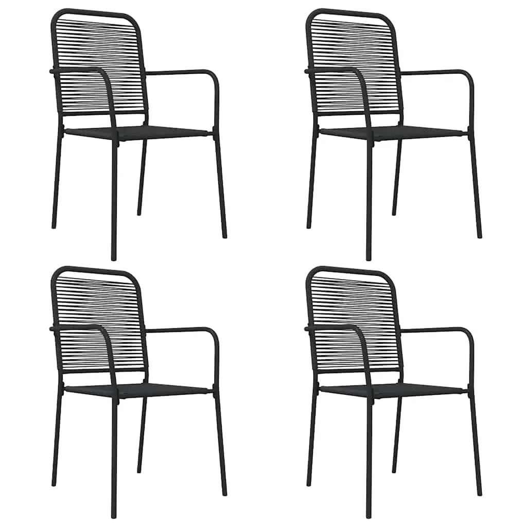 Garden Dining Set Cotton Rope Steel Black Outdoor Patio Furniture