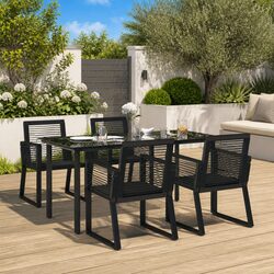 Black PVC Rattan 5 Piece Garden Dining Set