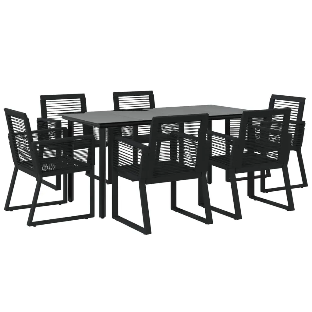 7 Piece Black Rattan Outdoor Dining Set with Table