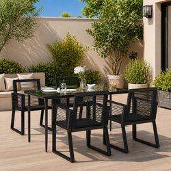 5-Piece Black Rattan Garden Dining Set for Outdoor Spaces