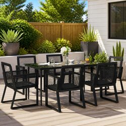 Premium 7 Piece Outdoor Dining Set with Black Rattan