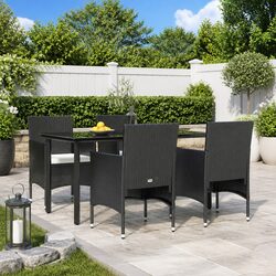 Premium 5-Piece Garden Dining Set with Cushions - Black