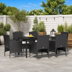 Elegant 7 Piece Black Garden Dining Set with Cushions