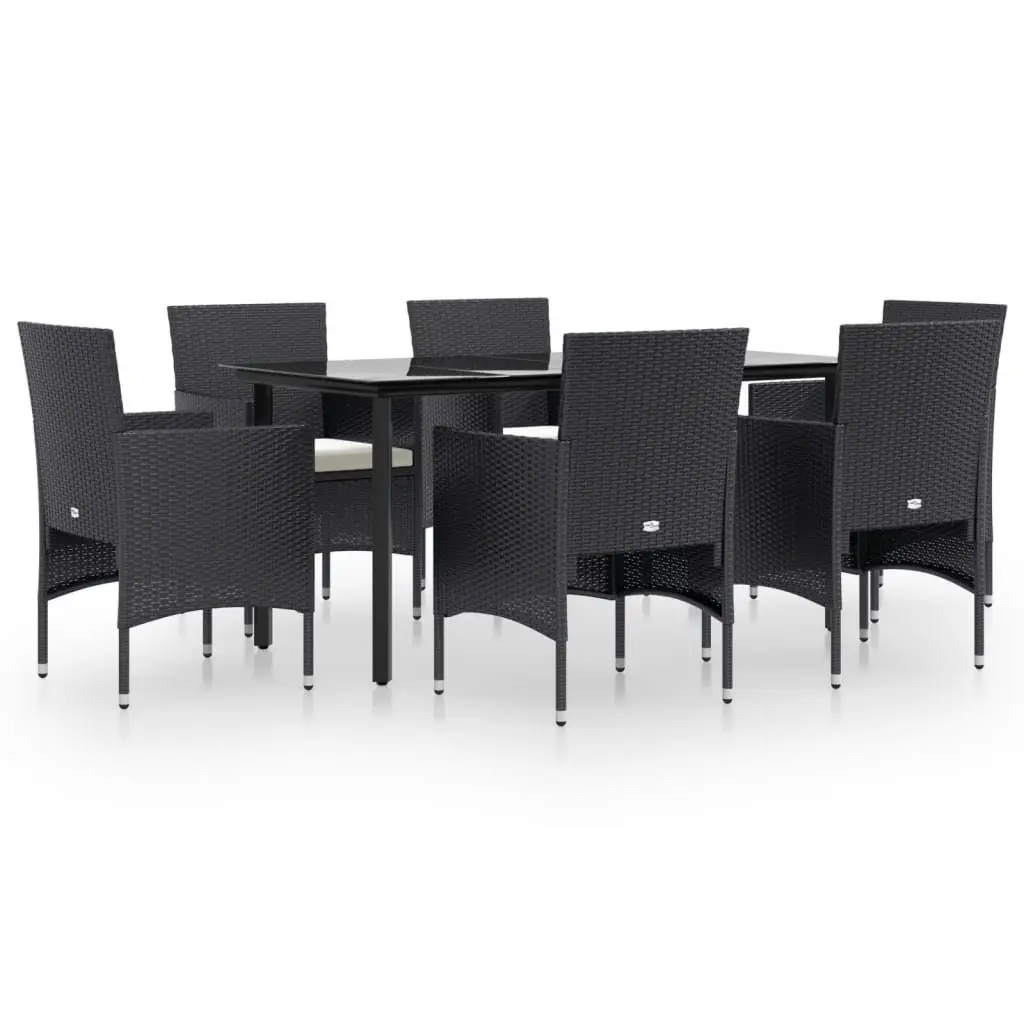 7 Piece Black Garden Dining Set with Cushions