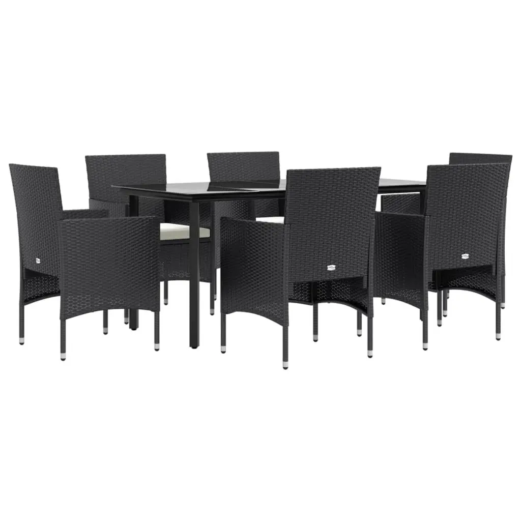 7 Piece Black Garden Dining Set with Cushions