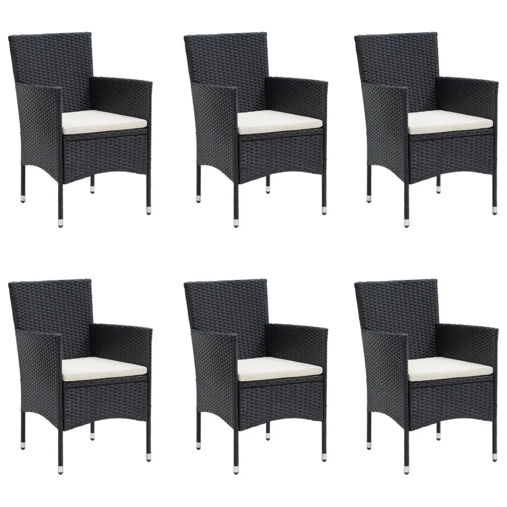 7 Piece Black Garden Dining Set with Cushions