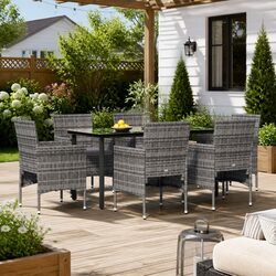Stylish 7 Piece Garden Dining Set with Cushions Grey Black