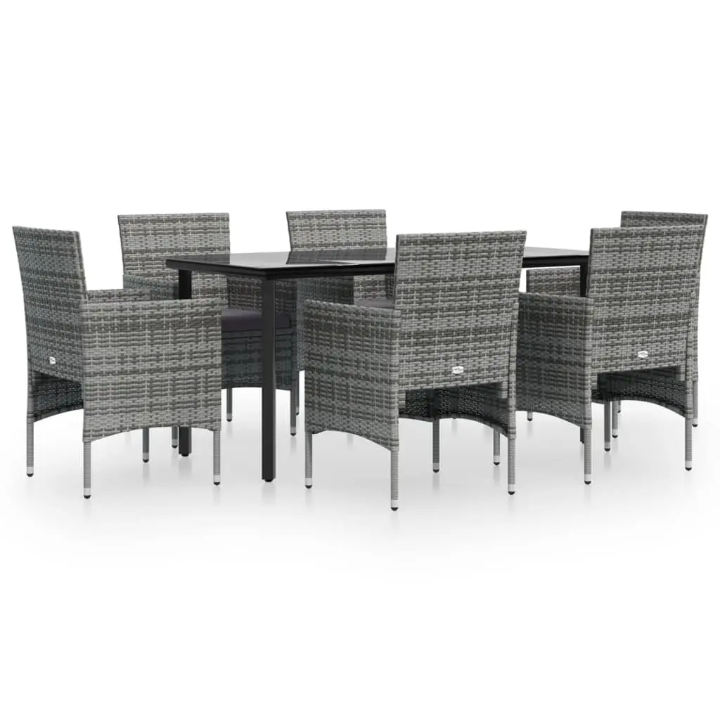 7 Piece Garden Dining Set with Cushions Grey Black
