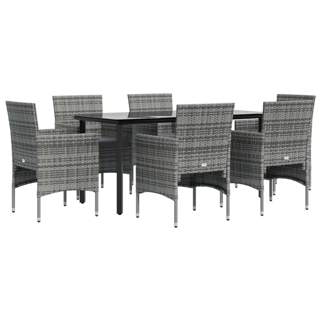 7 Piece Garden Dining Set with Cushions Grey Black