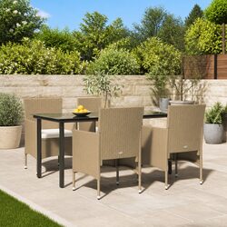 5 Piece Garden Dining Set with Cushions Beige Black