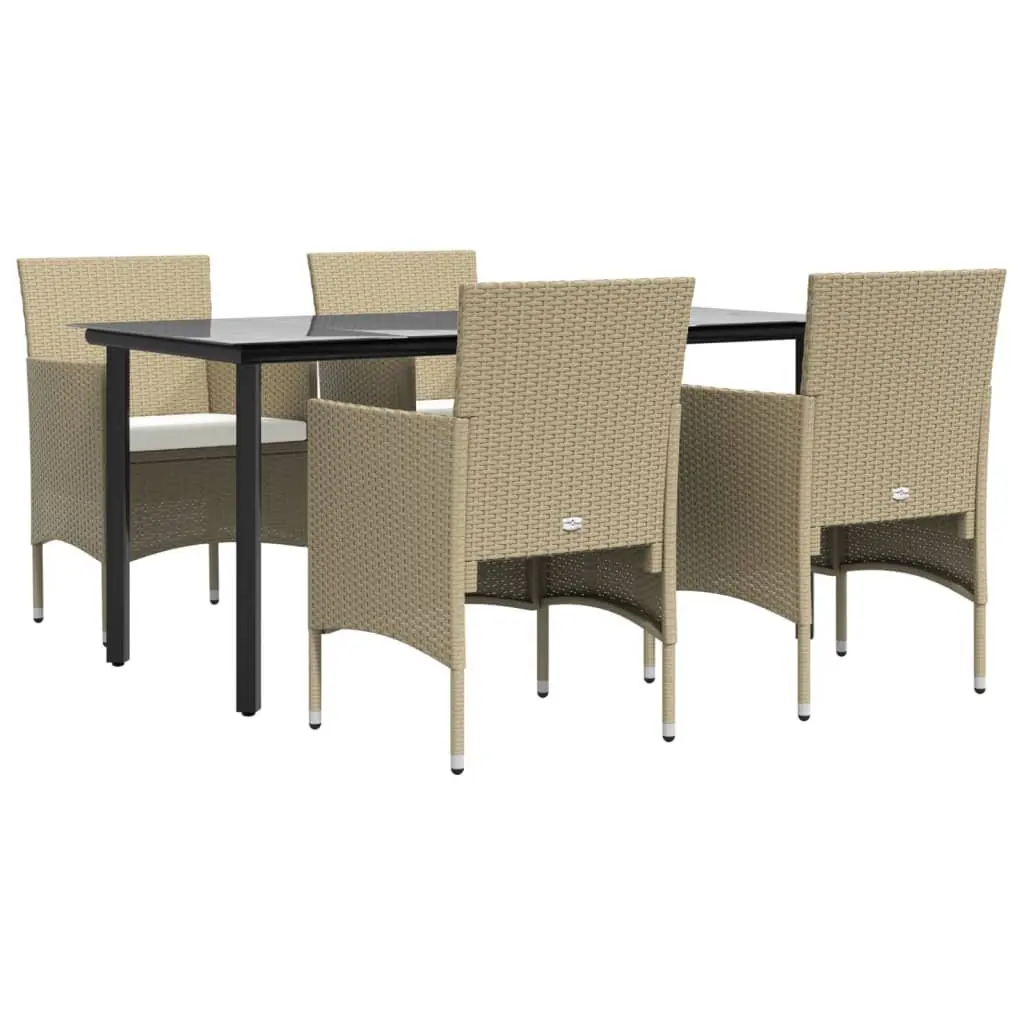 5 Piece Garden Dining Set with Cushions Beige Black