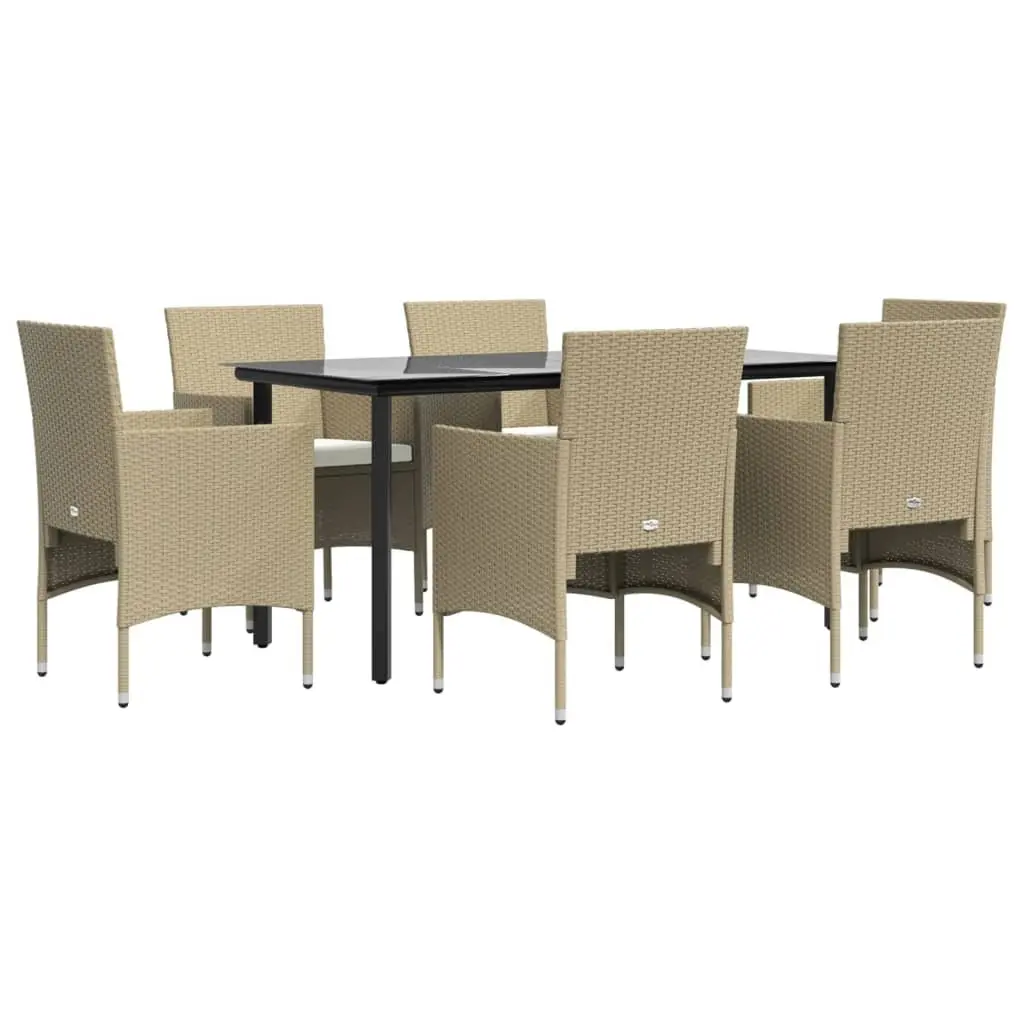 7 Piece Outdoor Dining Set with Beige Cushions