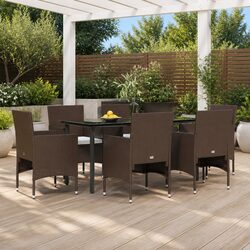 7 Piece Brown and Black Garden Dining Set with Cushions