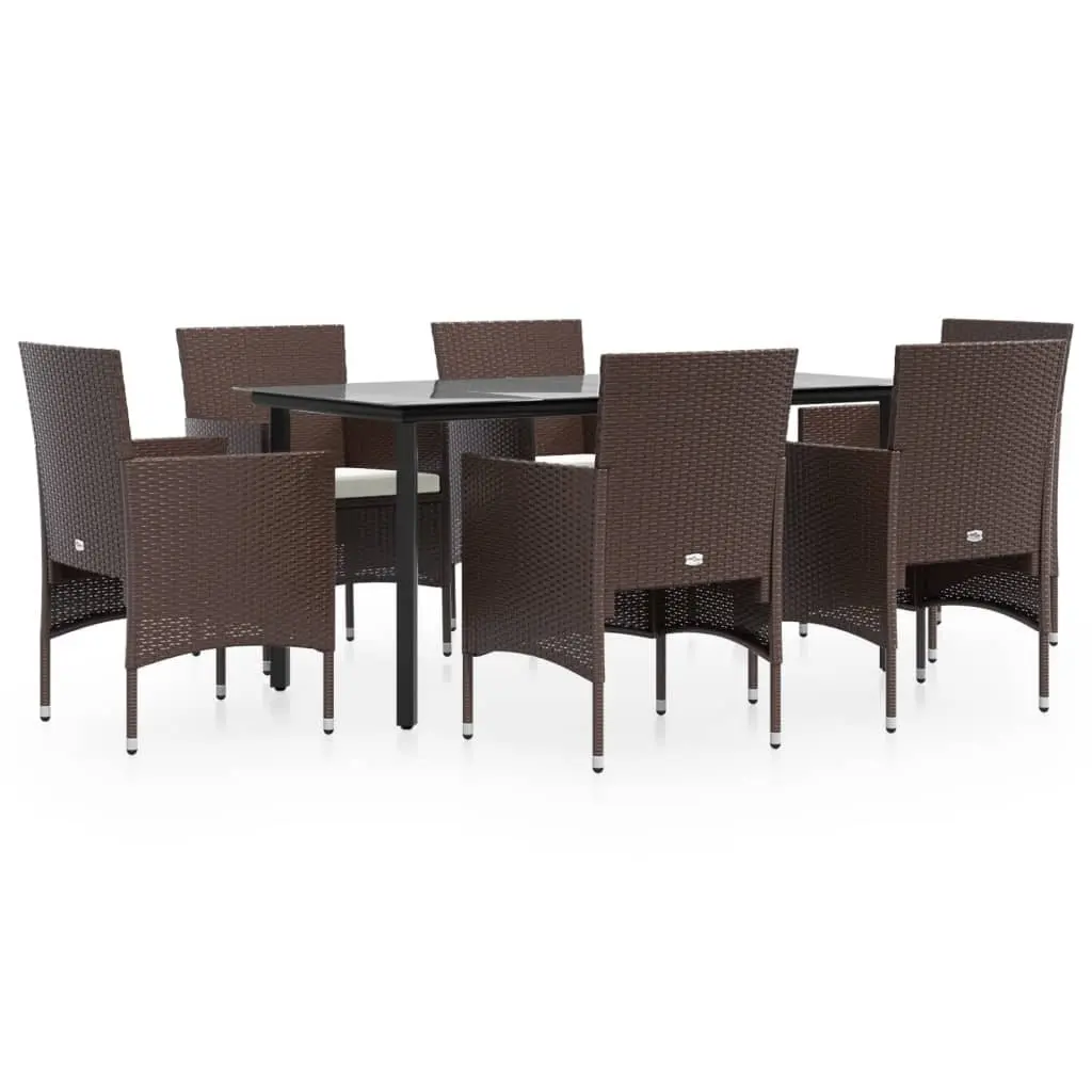 7 Piece Garden Dining Set PE Rattan Powder-coated Steel Tempered Glass Brown Black