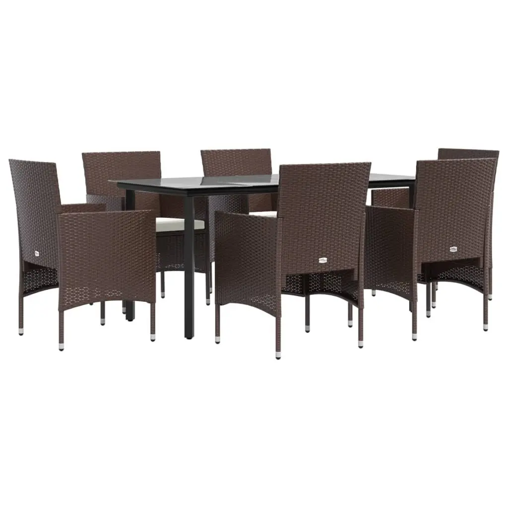 7 Piece Garden Dining Set PE Rattan Powder-coated Steel Tempered Glass Brown Black