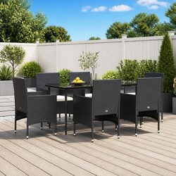 Durable 7 Piece Black Garden Dining Set with Cushions