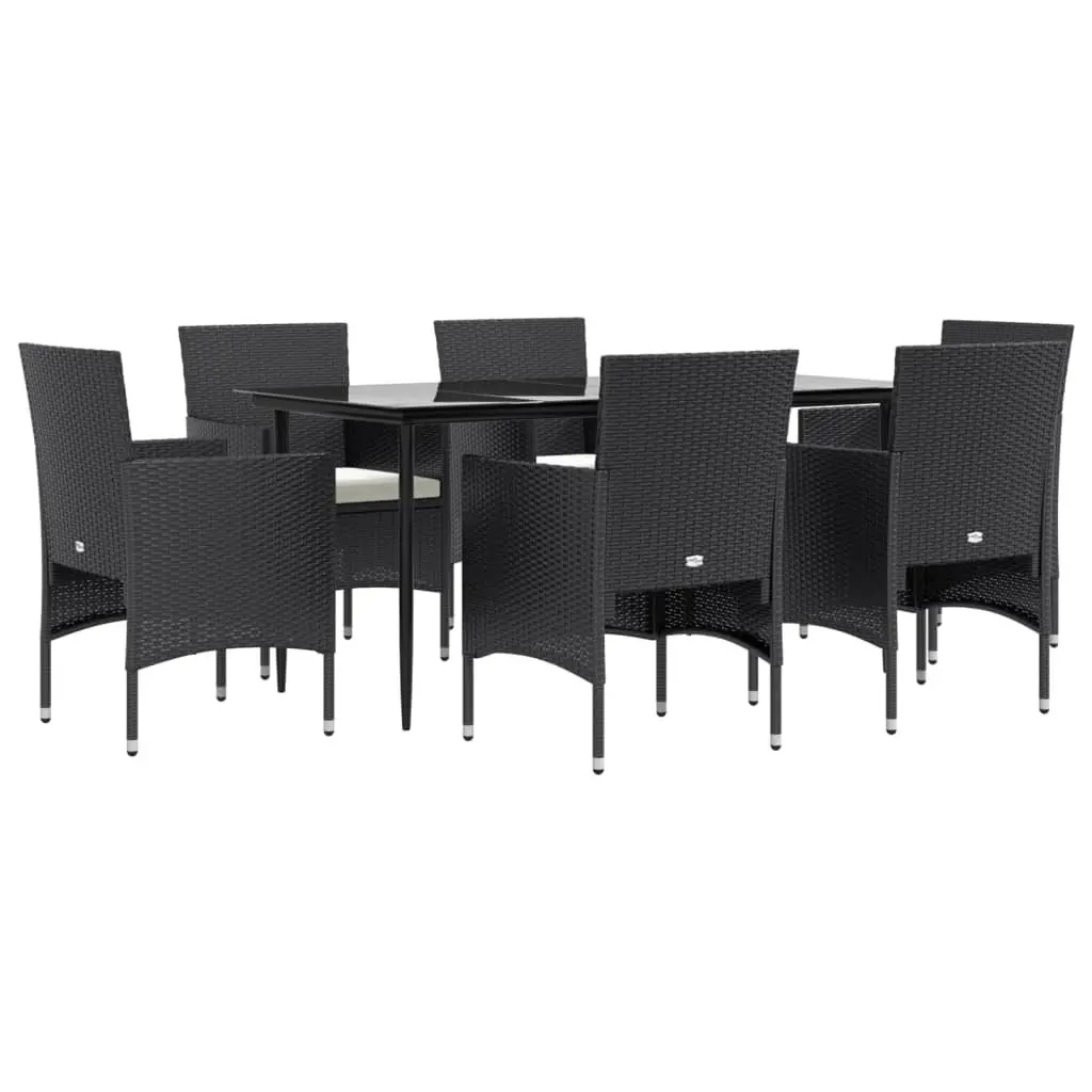7 Piece Black Garden Dining Set with Cushions