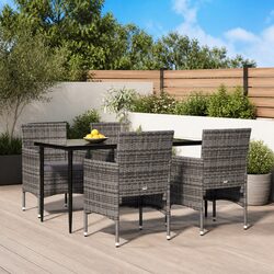5-Piece Grey Outdoor Dining Set with Cushions