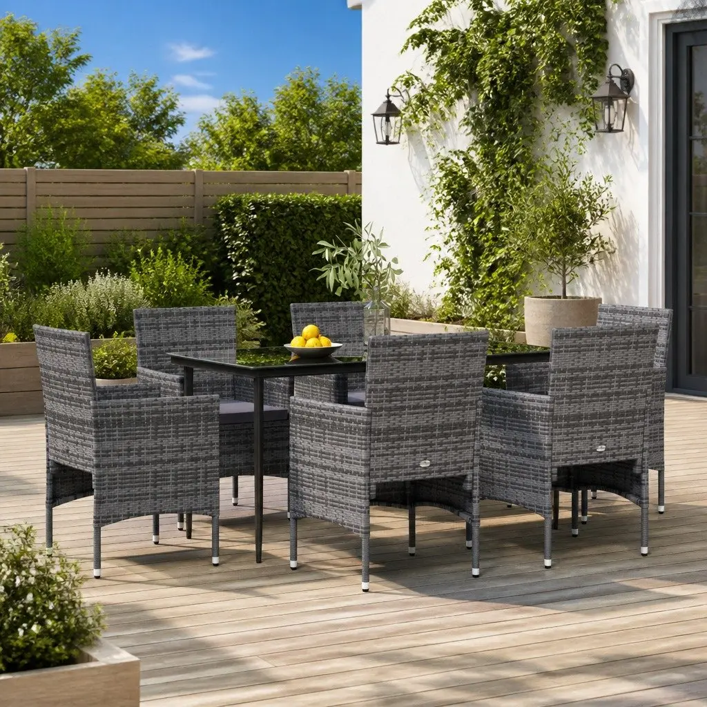 7 Piece Outdoor Dining Set with Grey Black Chairs