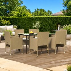 Elegant 7 Piece Outdoor Dining Set with Cushions Beige