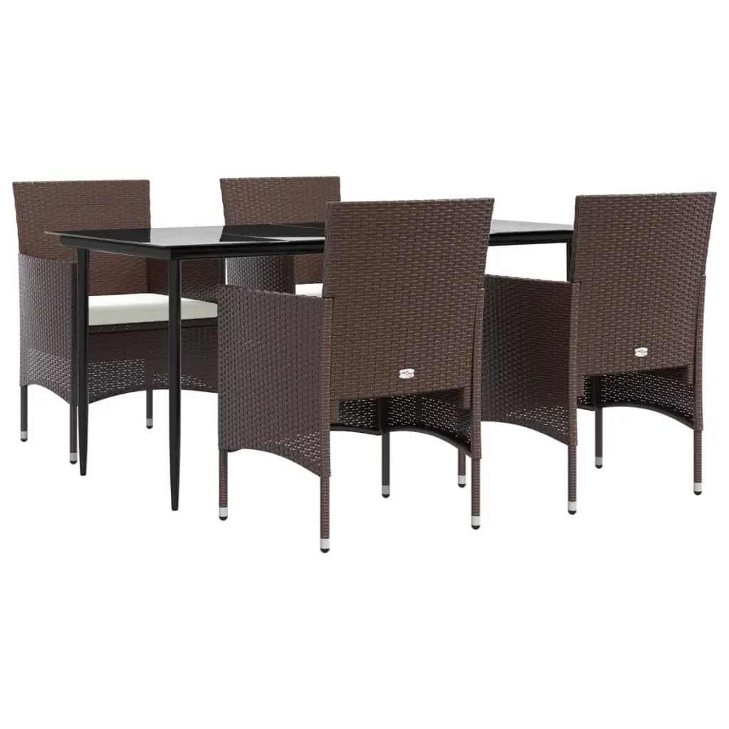 Garden Dining Set PE Rattan 5 Piece Outdoor Furniture Table Chairs Cushions Brown