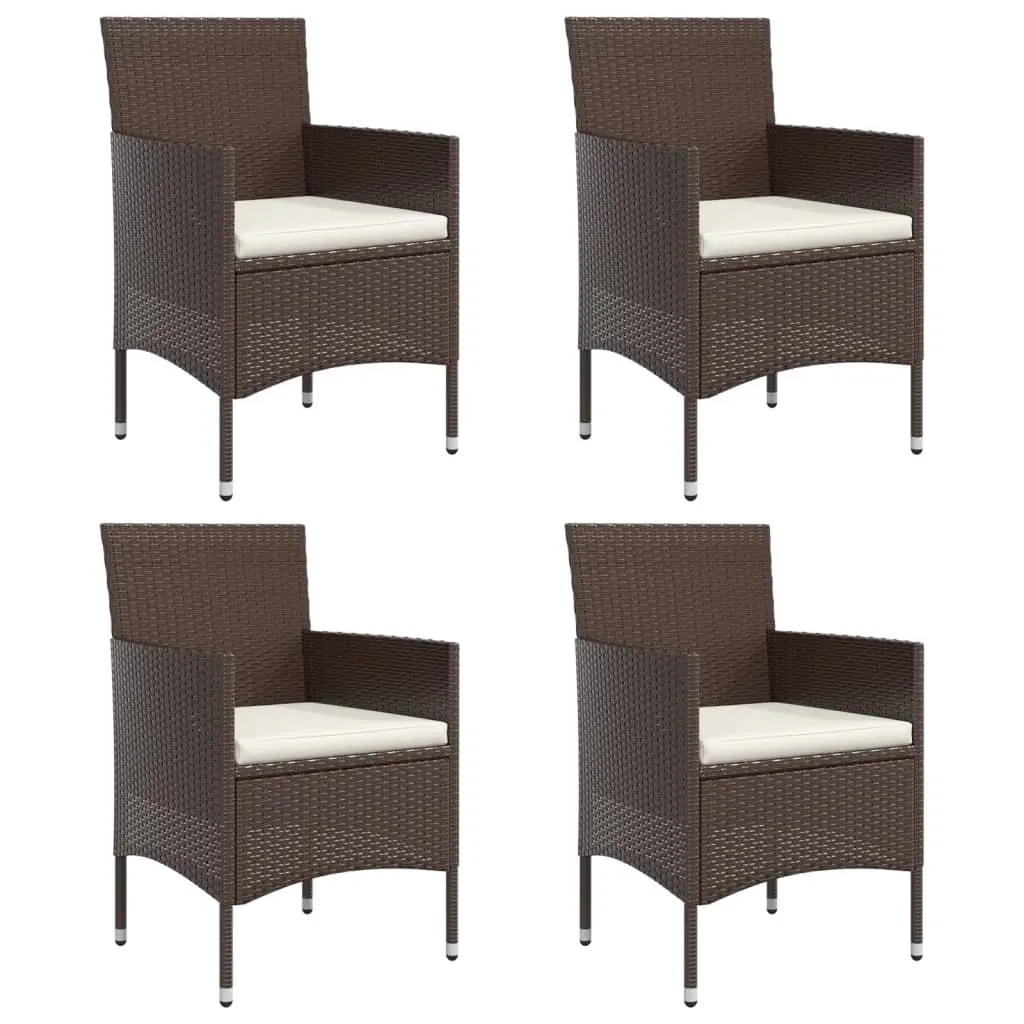 Garden Dining Set PE Rattan 5 Piece Outdoor Furniture Table Chairs Cushions Brown
