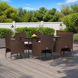 7 Piece Brown and Black Rattan Garden Dining Set