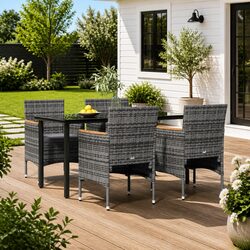 Stylish 5 Piece Grey Rattan Garden Dining Set