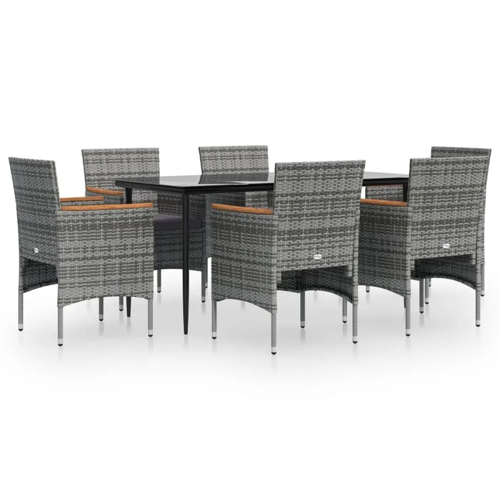 Garden Dining Set PE Rattan Powder-coated Steel 7 Piece Grey Black