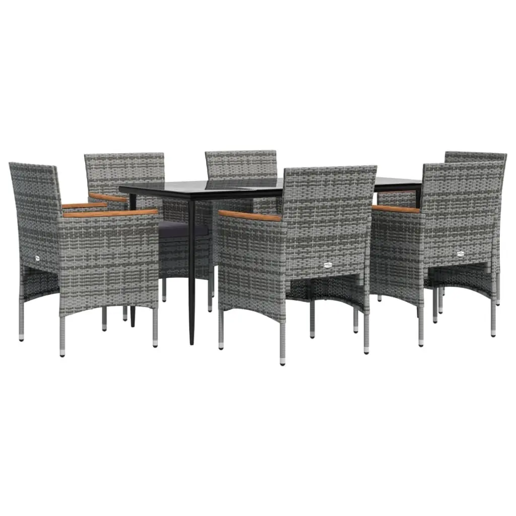 Garden Dining Set PE Rattan Powder-coated Steel 7 Piece Grey Black