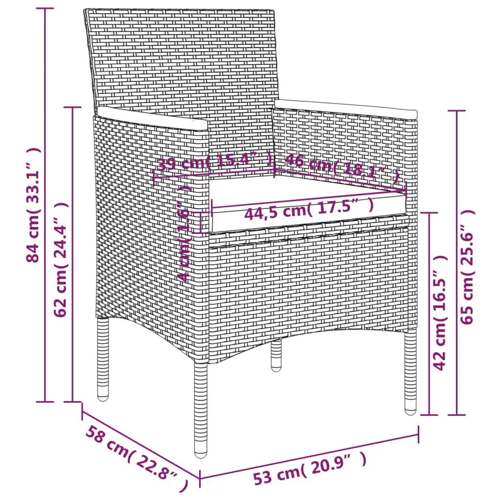 Garden Dining Set PE Rattan Powder-coated Steel 7 Piece Grey Black