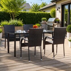 5 Piece Black PE Rattan Outdoor Dining Set