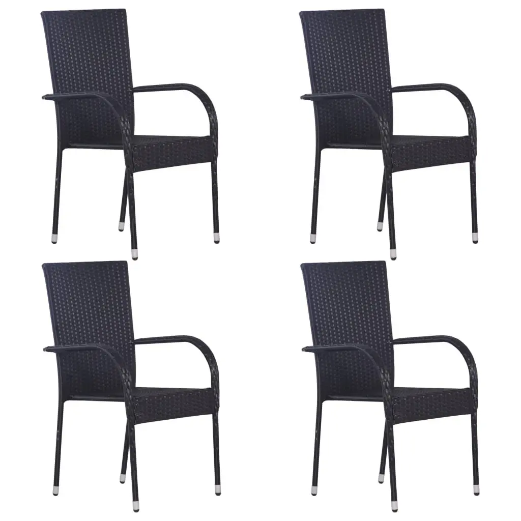 Outdoor Dining Set PE Rattan 5 Piece Black Garden Furniture Table Chairs